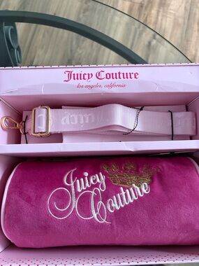 Juicy Couture Pink Velvet Logo Cosmetic Pouch with Gold Hardware